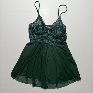 Emerald Green Women’s Lacy Sheer Lingerie Top, Size M